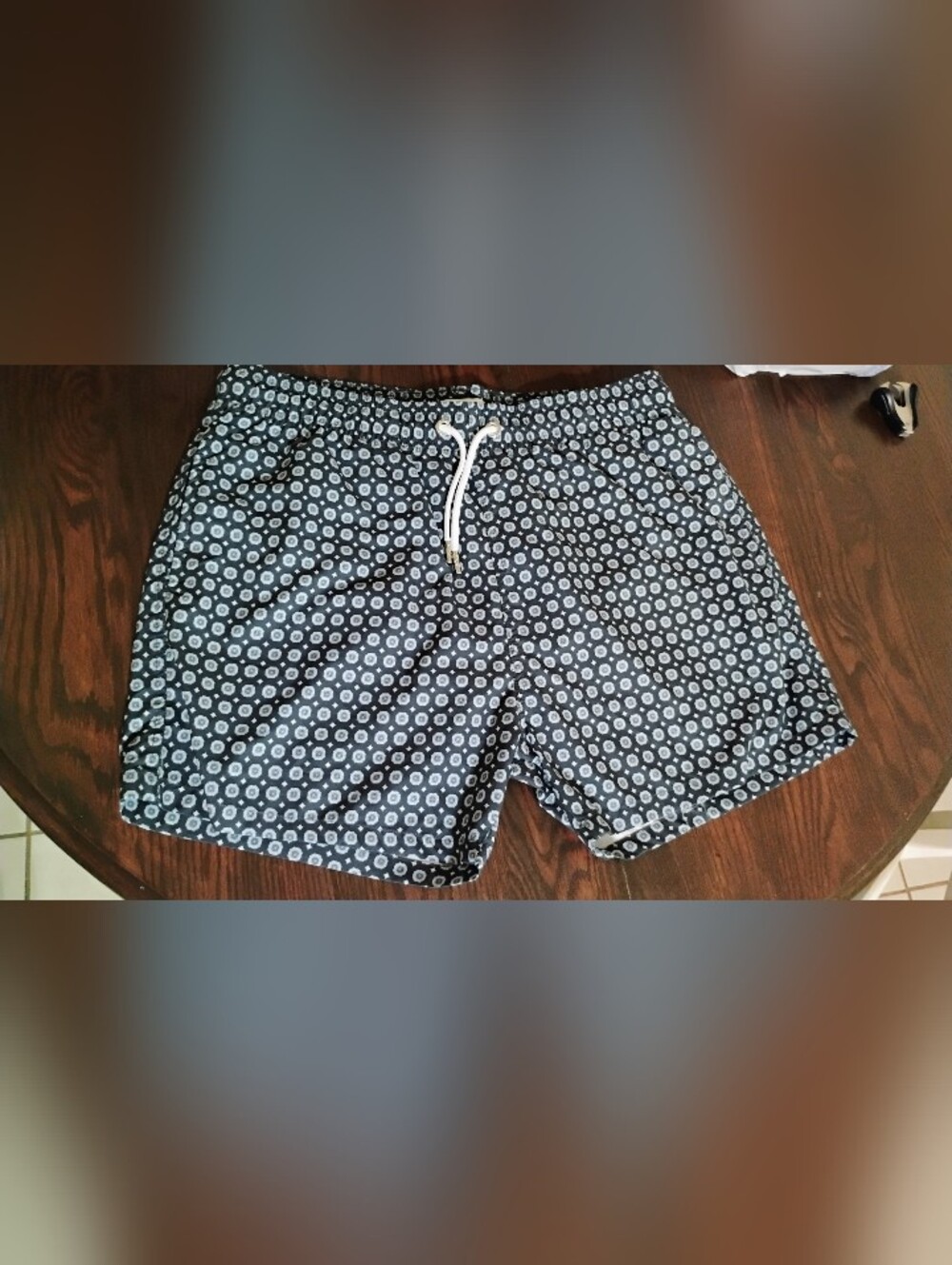 Arne Mosaic Drawstring Swim Shorts Mens Size Large Navy Summer Pool Fun
